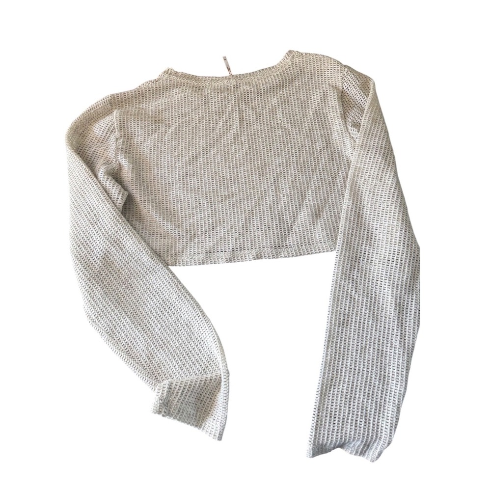 Free People Womens Cream Open Knit Mesh Long‎ Sleeve Crop Top Size M
